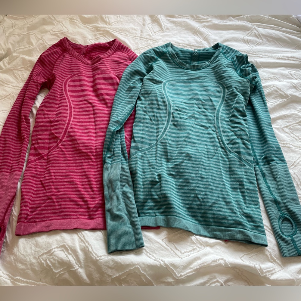 - DOUBLE THE FUN 🤸🏼‍♀️🤸🏼‍♀️ 2X LULULEMON long sleeve workout tops.